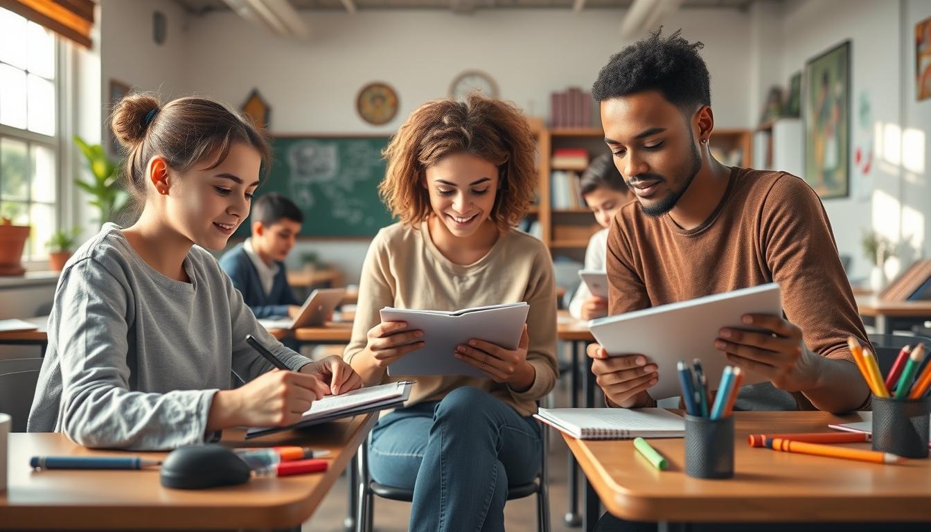 Student using a study guide to organize academic notes